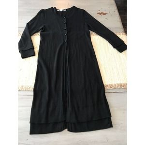 Boden Black Wool 1/2 Button Cardigan Tiered Sleeve Hem Womens Sz 2 Lightweight